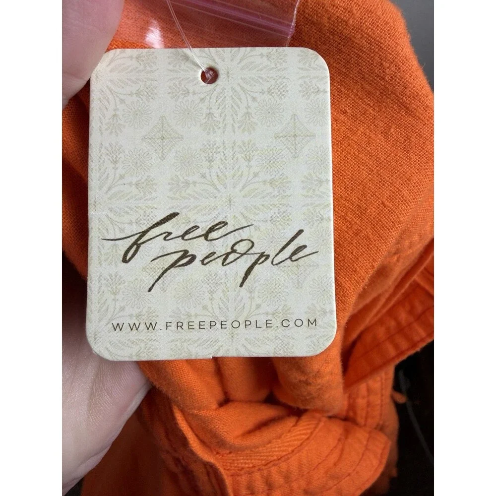 We The Free Free People Orange Button Down Shirt Womens Oversized Boho Size S